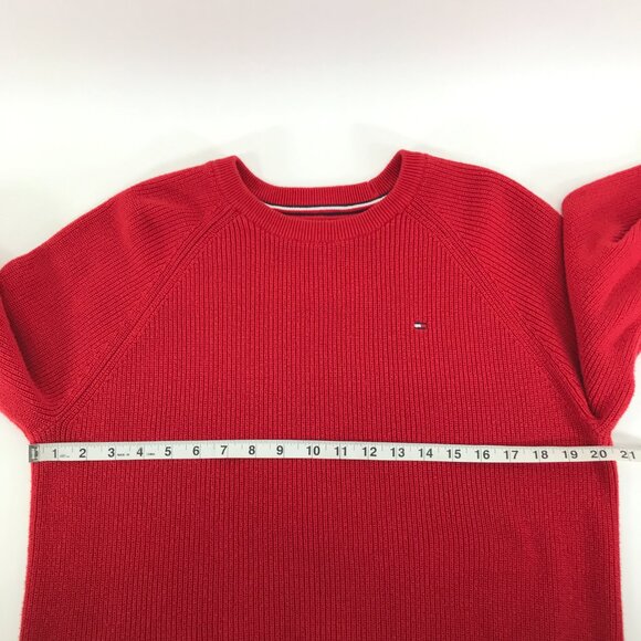 Tommy Hilfiger Crew Neck Rib Knit Sweater Men's Medium Red 100% Cotton Holiday - Picture 6 of 10